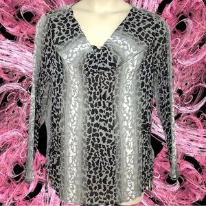 Lane Bryant Leopard Animal Print 18/20 Top Blouse Tunic Sheer Pleated Black